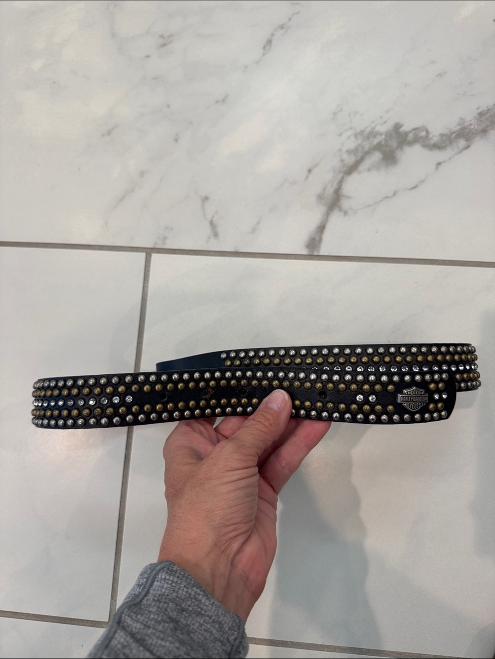 Harley-Davidson Black Leather Stud Belt with Silver and Gold-Tone Rivets
